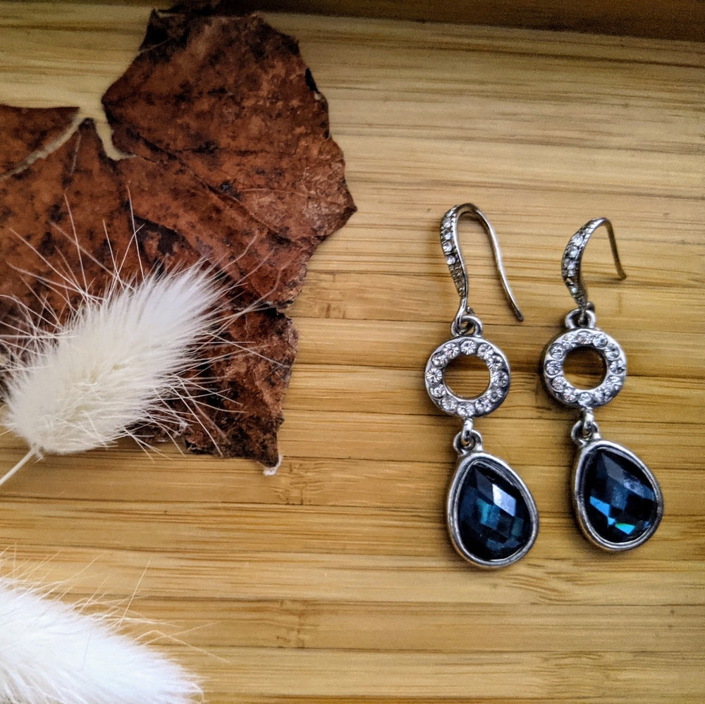 Diamond & Sapphire Silver Dangle Earrings